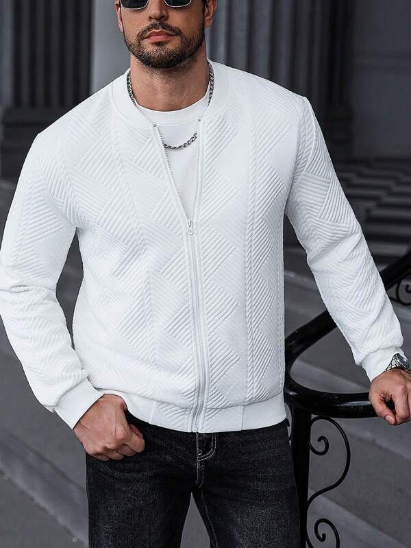 Jaqueta Masculina Texturizada Com Ziper Casual Moderna
