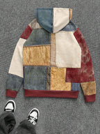 Moletom Patchwork Cruz Bordada Estilo Vintage Streetwear