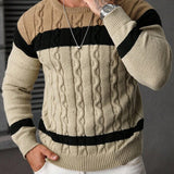 Suéter Masculino Trançado Listrado Casual Estilo Sofisticado