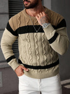 Suéter Masculino Trançado Listrado Casual Estilo Sofisticado