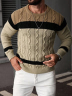 Suéter Masculino Trançado Listrado Casual Estilo Sofisticado