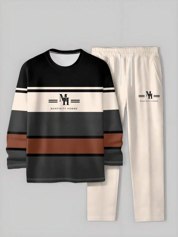 Conjunto Moletom Casual Com Recortes Estilo Urbano