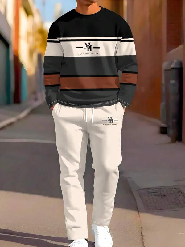 Conjunto Moletom Casual Com Recortes Estilo Urbano