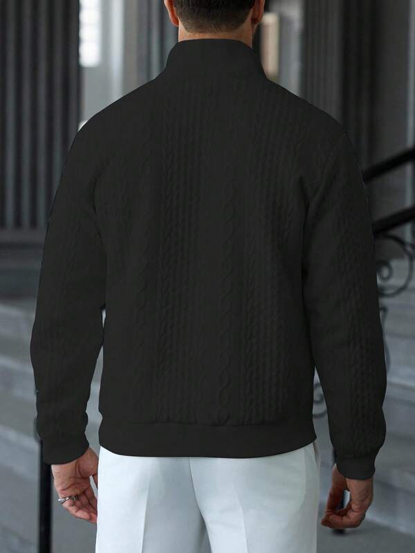Suéter Masculino Trançado Gola Alta Com Ziper Casual Elegante