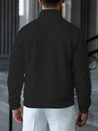 Suéter Masculino Trançado Gola Alta Com Ziper Casual Elegante