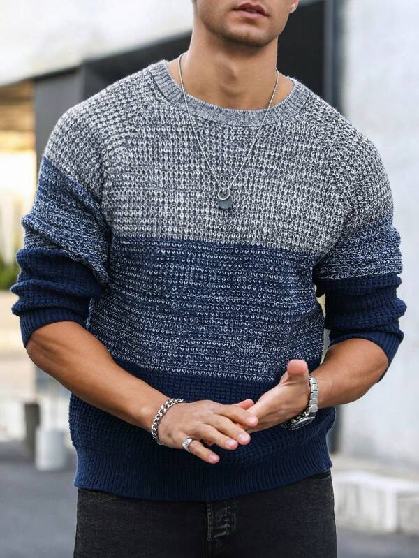 Suéter Masculino Tricot Listrado Casual Estilo Moderno