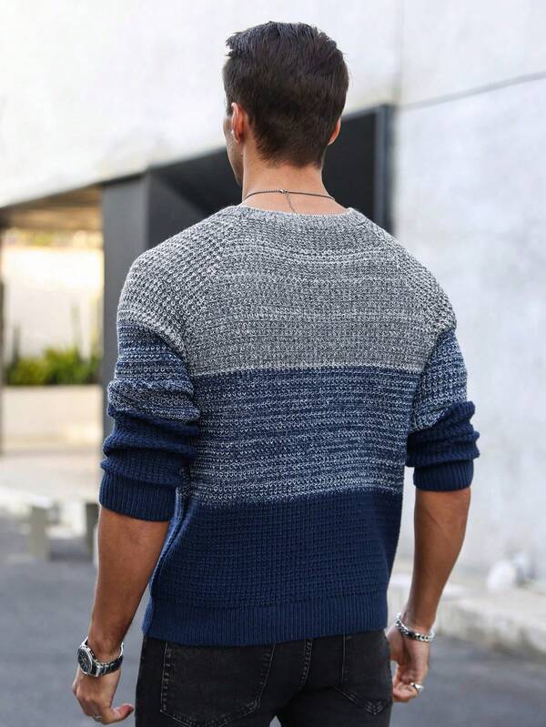 Suéter Masculino Tricot Listrado Casual Estilo Moderno