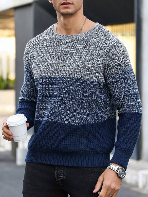 Suéter Masculino Tricot Listrado Casual Estilo Moderno