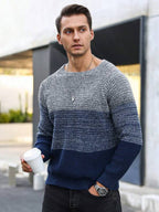 Suéter Masculino Tricot Listrado Casual Estilo Moderno
