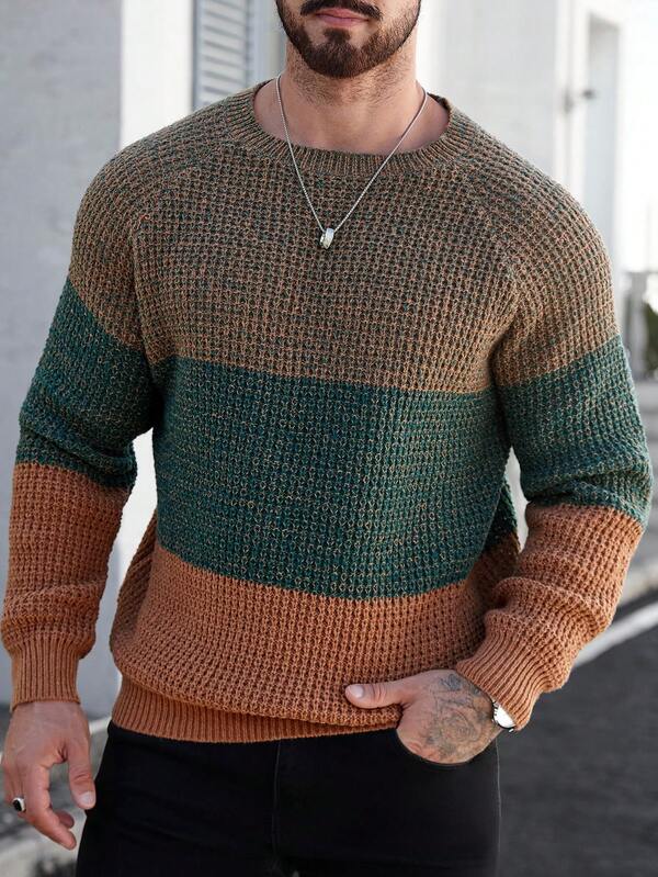 Suéter Masculino Tricot Listrado Casual Estilo Moderno