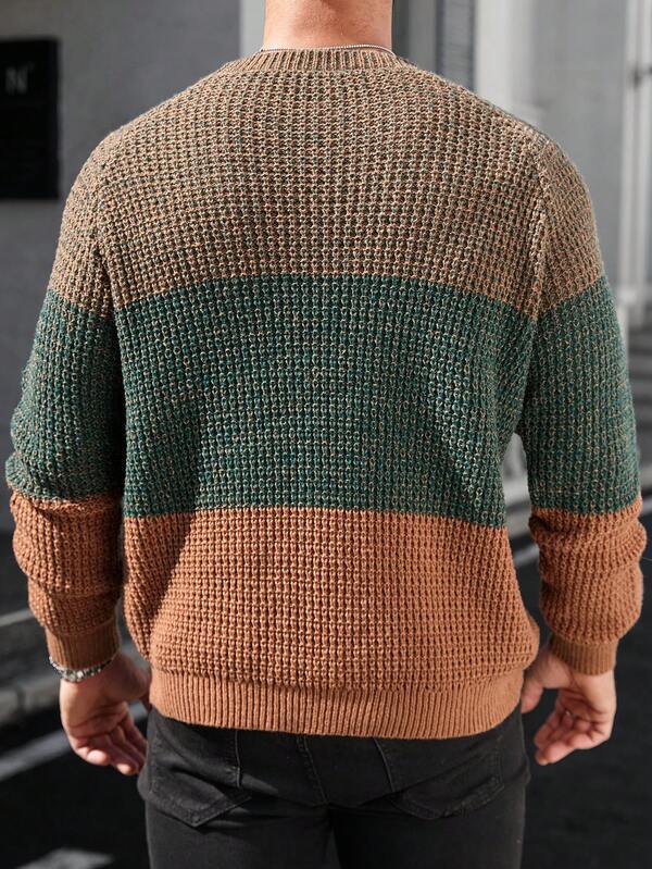 Suéter Masculino Tricot Listrado Casual Estilo Moderno