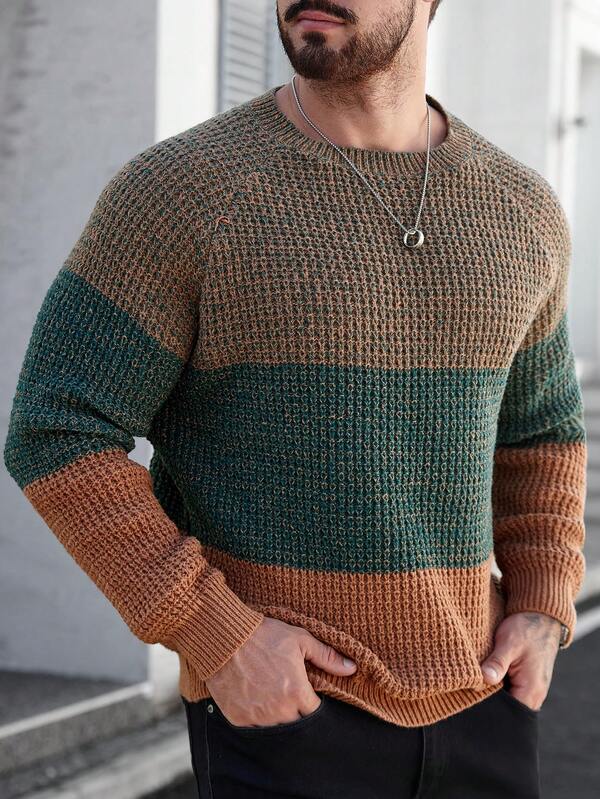 Suéter Masculino Tricot Listrado Casual Estilo Moderno