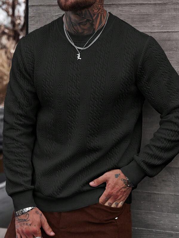 Suéter Masculino Trançado Gola Careca Casual Sofisticado