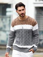 Suéter Masculino Trançado Listrado Casual Moderno