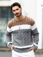 Suéter Masculino Trançado Listrado Casual Moderno