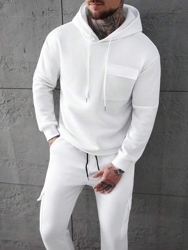 Conjunto Moletom Hoodie Com Bolso Cargo Minimalista