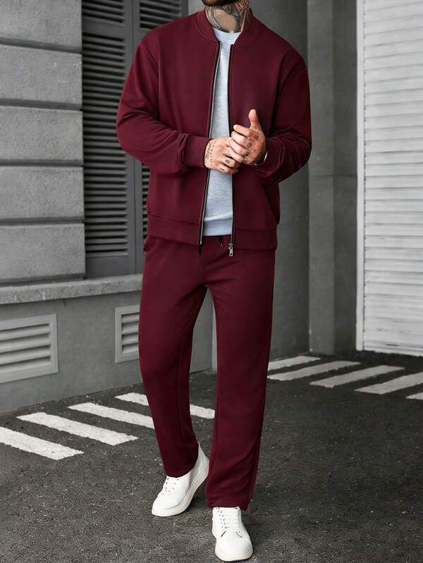 Conjunto Moletom Com Jaqueta Bomber Estilo Minimalista