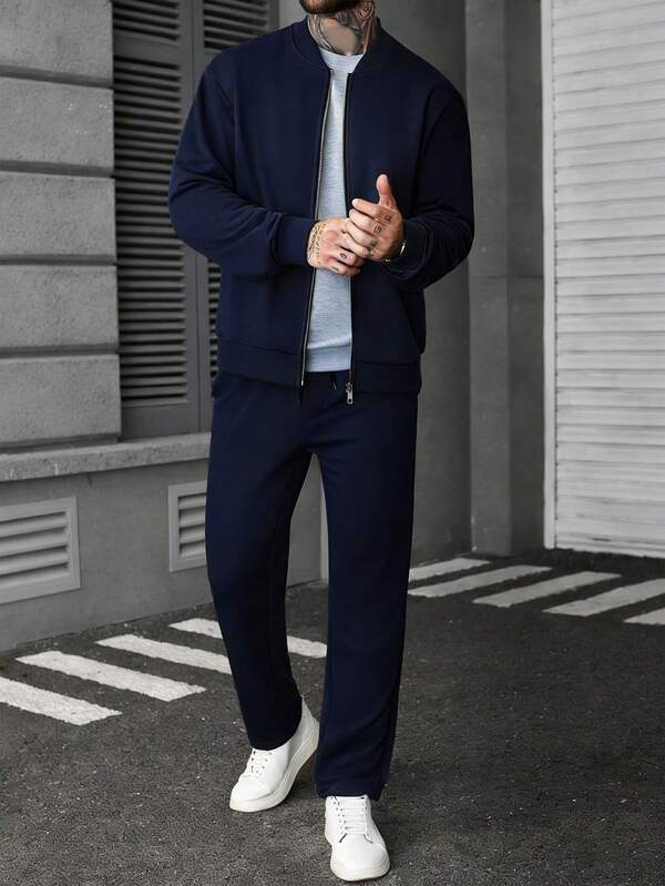 Conjunto Moletom Com Jaqueta Bomber Estilo Minimalista
