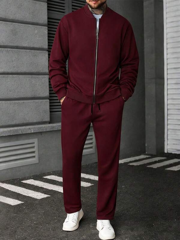 Conjunto Moletom Com Jaqueta Bomber Estilo Minimalista