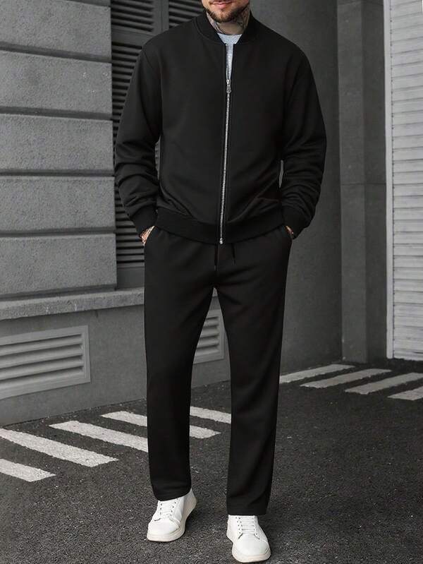 Conjunto Moletom Com Jaqueta Bomber Estilo Minimalista