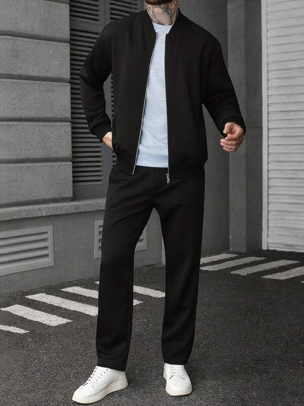 Conjunto Moletom Com Jaqueta Bomber Estilo Minimalista