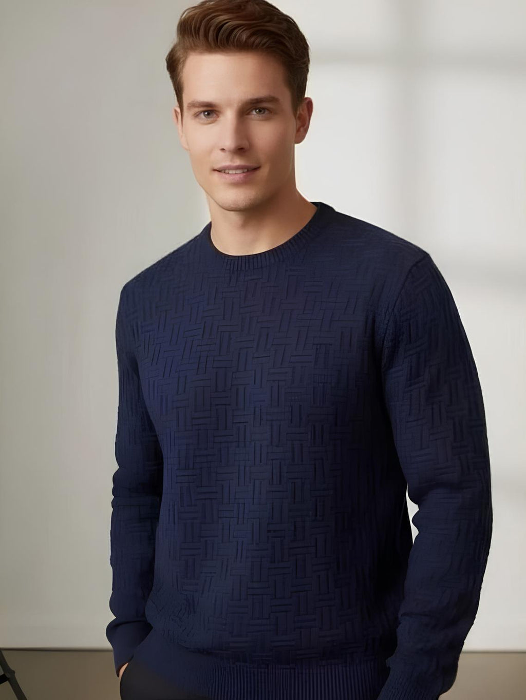 Suéter Masculino Texturizado Gola Careca Casual Urbano