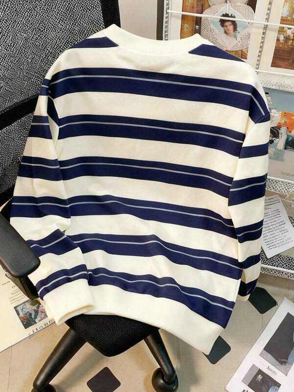 Moletom Listrado Oversized Estilo Casual College Urbano