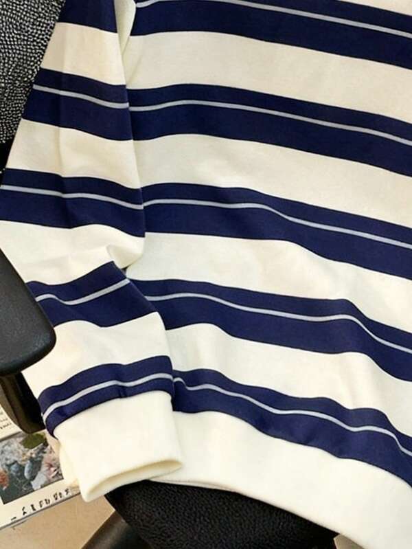 Moletom Listrado Oversized Estilo Casual College Urbano