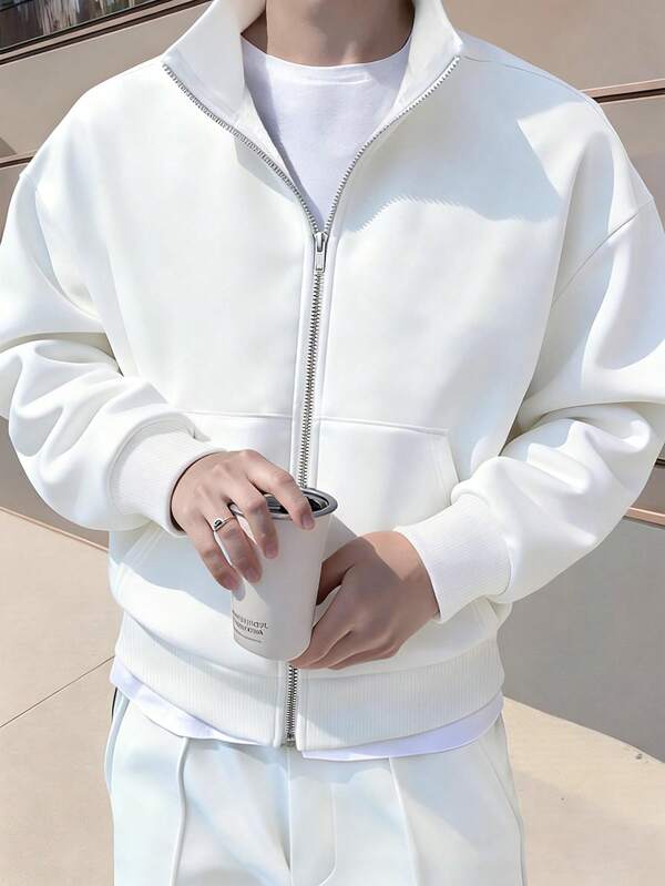 Moletom Masculino Aberto Gola Alta Casual Oversized Moderno