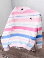 Moletom Listrado Oversized Estilo Casual College Urbano