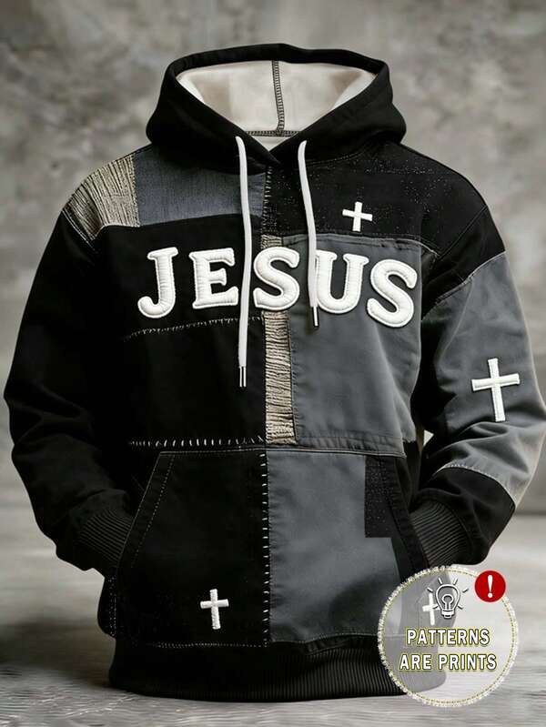 Moletom Patchwork Cruz Bordada Estilo Vintage Streetwear