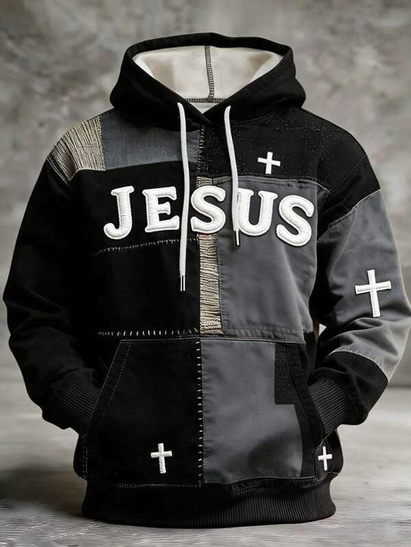 Moletom Patchwork Cruz Bordada Estilo Vintage Streetwear