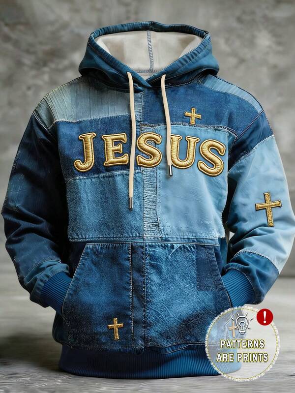 Moletom Patchwork Cruz Bordada Estilo Vintage Streetwear
