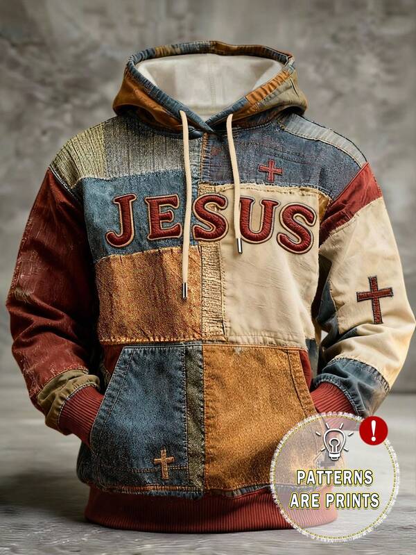 Moletom Patchwork Cruz Bordada Estilo Vintage Streetwear