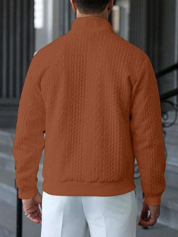 Suéter Masculino Trançado Gola Alta Com Ziper Casual Elegante