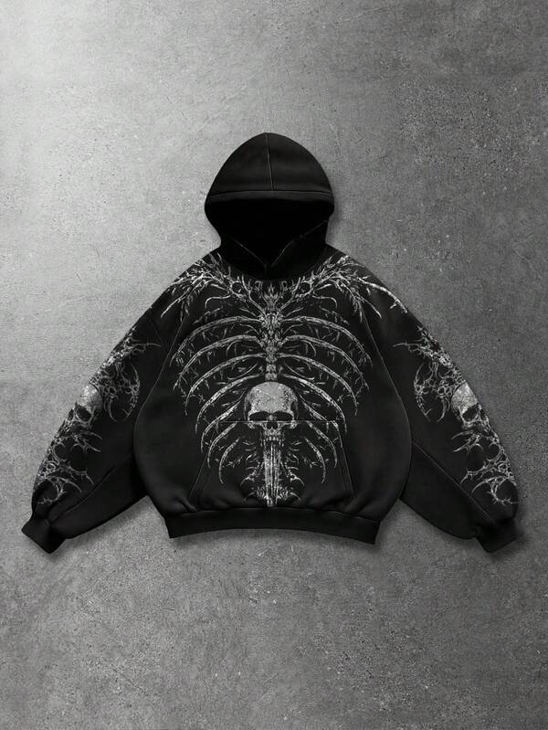 Moletom Dark Skull Estilo Gothic Streetwear Oversized