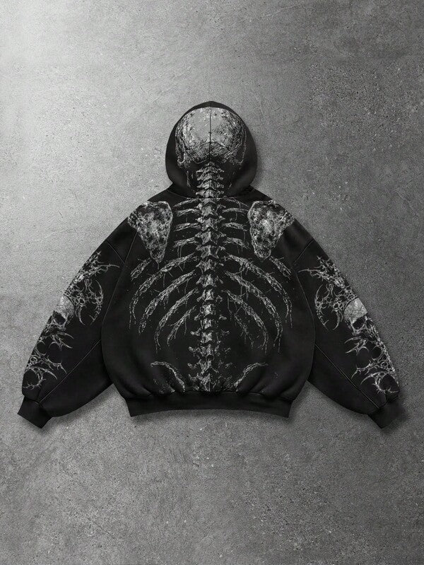 Moletom Dark Skull Estilo Gothic Streetwear Oversized