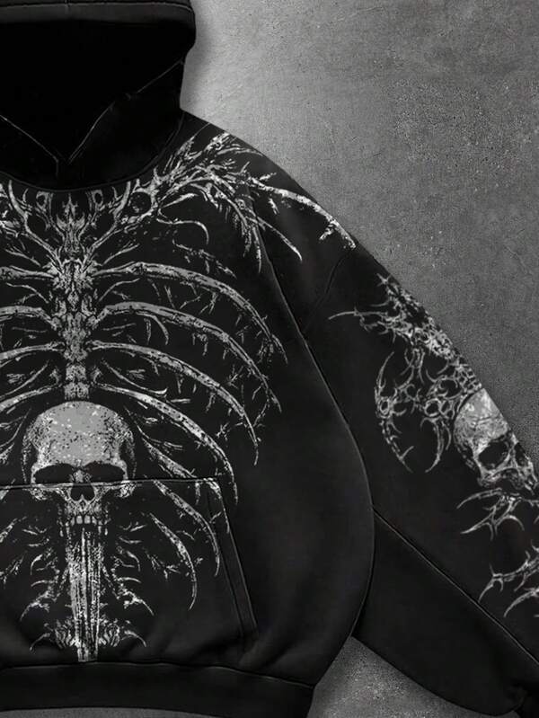Moletom Dark Skull Estilo Gothic Streetwear Oversized