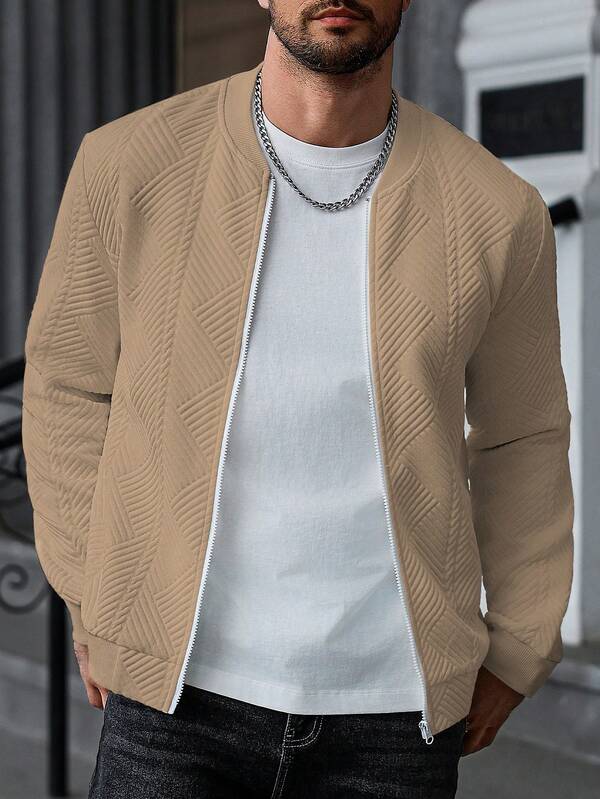 Jaqueta Masculina Texturizada Com Ziper Casual Moderna
