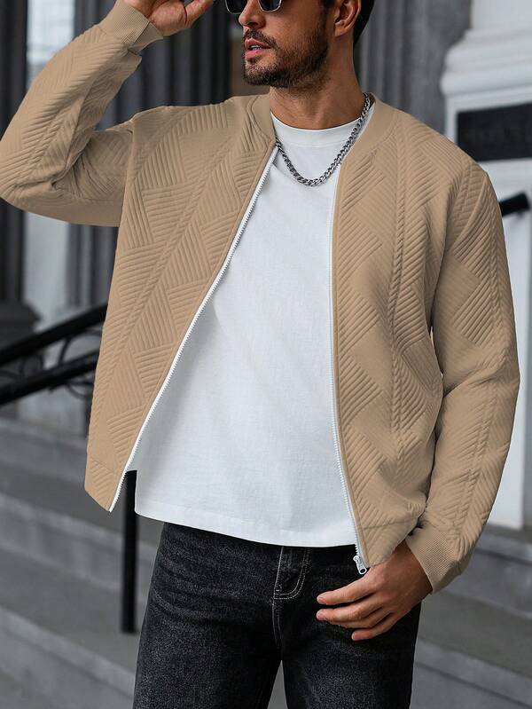 Jaqueta Masculina Texturizada Com Ziper Casual Moderna