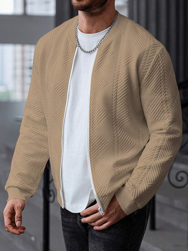 Jaqueta Masculina Texturizada Com Ziper Casual Moderna