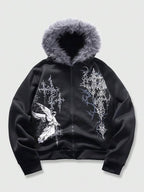 Moletom Gothic Com Pelúcia E Capuz Estilo Dark Streetwear