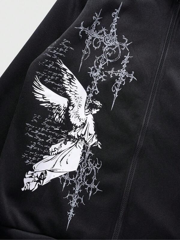 Moletom Gothic Com Pelúcia E Capuz Estilo Dark Streetwear