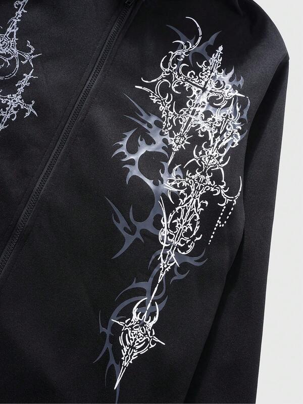 Moletom Gothic Com Pelúcia E Capuz Estilo Dark Streetwear