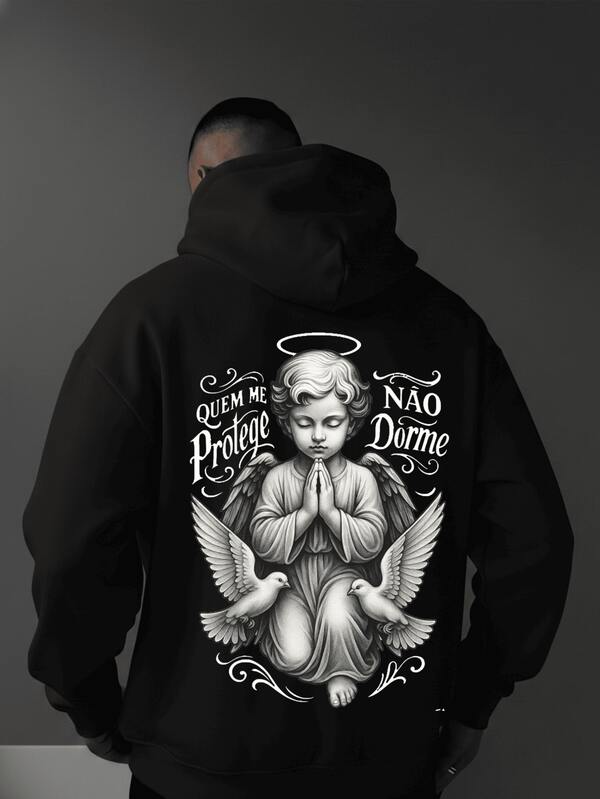 Moletom Anjo Quem Me Protege Estilo Gothic Streetwear