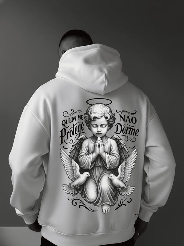 Moletom Anjo Quem Me Protege Estilo Gothic Streetwear