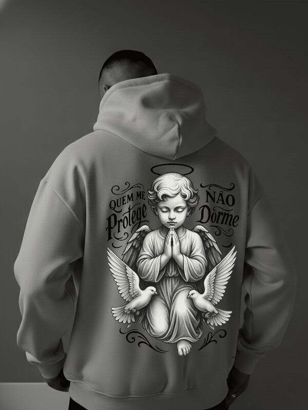 Moletom Anjo Quem Me Protege Estilo Gothic Streetwear