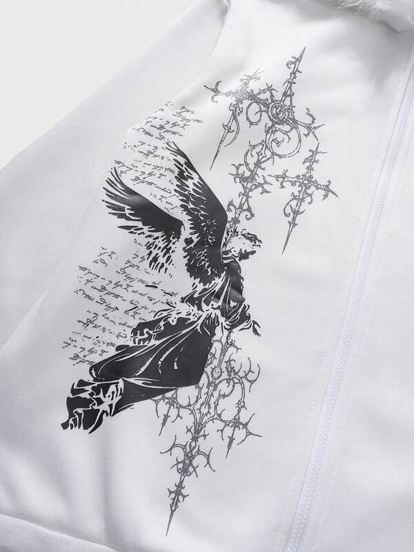 Moletom Gothic Com Pelúcia E Capuz Estilo Dark Streetwear