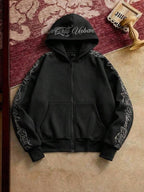 Moletom Oversized Com Zíper Estilo Streetwear Gothic Casual