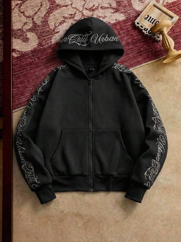 Moletom Oversized Com Zíper Estilo Streetwear Gothic Casual